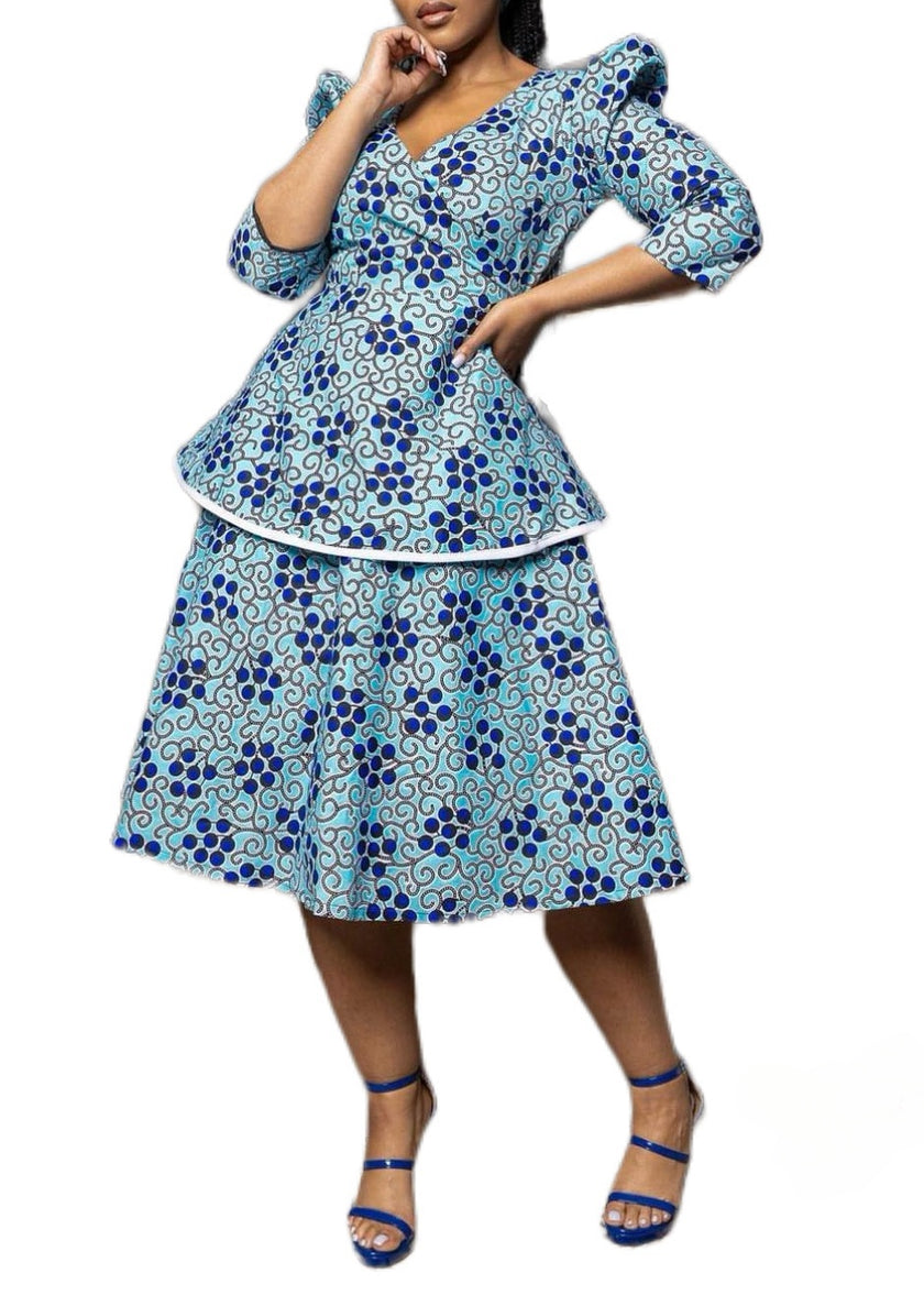 Traditional Flared Skirt Dress with Circular Motif Pattern