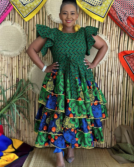 Cultural Motif Flared Midi Dress