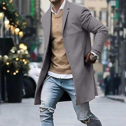 Men's Long Coat with Single-Breasted Design and Classic Tailoring