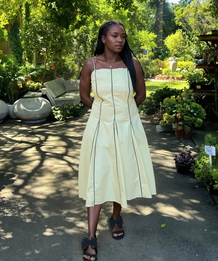 - Sleeveless A-Line Dress with Vertical Piping