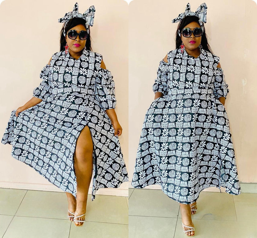 Traditional Patterned Off-Shoulder Dress