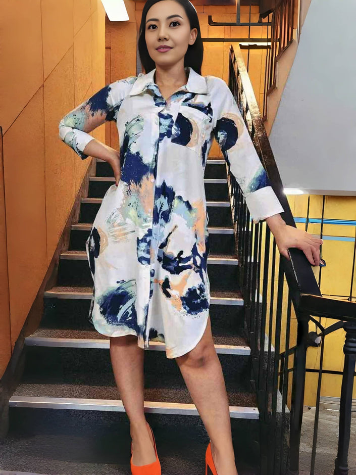 Abstract Shirt Dress Long Sleeve Chic Everyday Style