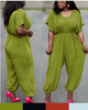 Casual Short-Sleeve Jumpsuit with Cinched Waist and Gathered Ankle Cuffs