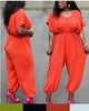 Casual Short-Sleeve Jumpsuit with Cinched Waist and Gathered Ankle Cuffs