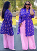 Floral Pattern Top with Wide Sleeves and Waist Tie Paired with Wide-Leg Pants Set