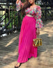 Floral Puff-Sleeve Cropped Top & Pleated Maxi Skirt Set