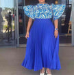 Elegant High Neck Blouse with Voluminous Sleeves & Full-Length Pleated Skirt Set