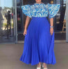 Elegant High Neck Blouse with Voluminous Sleeves & Full-Length Pleated Skirt Set