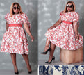 Floral Print Puff Sleeve Knee-Length Dress with Cinched Waist Design