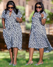 V-Neck Knot Waist Flared Dress & Notched Collar Button-Up A-Line Dress