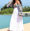 Off-Shoulder Cropped Top and High-Waisted Pleated Maxi Skirt Set