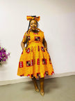 Geometric Patterned Sleeveless Flared Traditional Dress