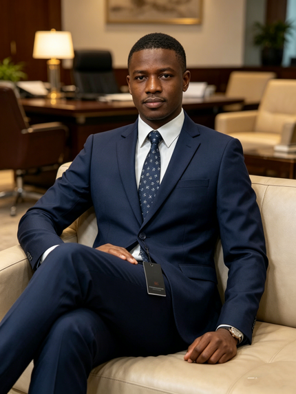 Men's navy slim-fit suit set with tailored blazer and matching trousers