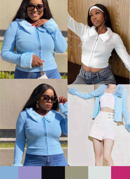 Versatile Hooded Zip-Up Jacket with Ribbed Cuffs and Feminine Ruffled Hemline Jacket