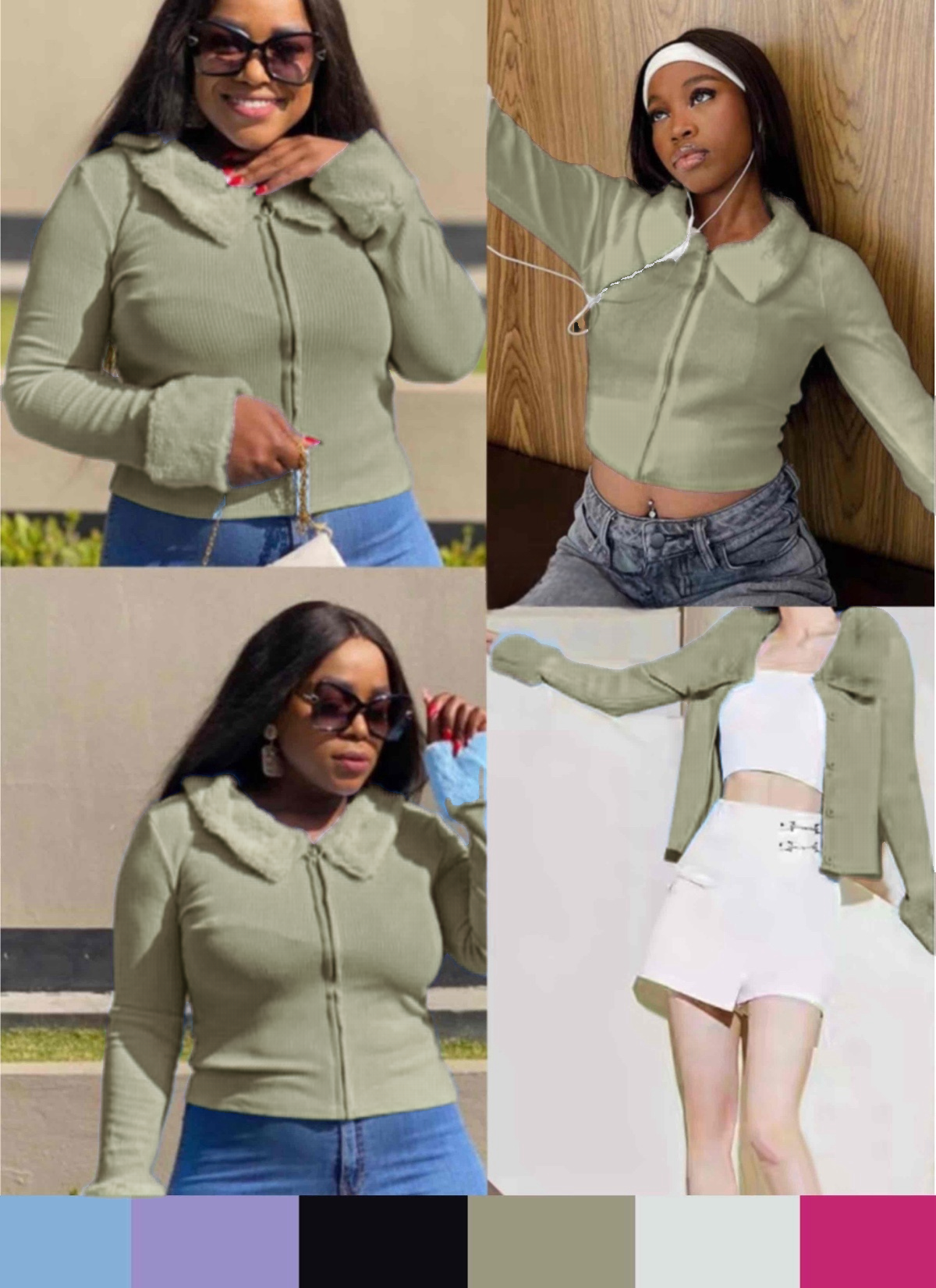 Light-colored hooded ruffle jacket with faux-fur trim, zip-front.