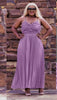 Lavender pleated maxi dress with sweetheart ruched bodice and thin spaghetti straps