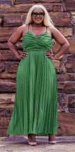 Sleeveless Pleated Sweetheart Neckline Gown & Ruched Bodice V-Neck Dress Set