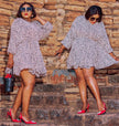Swirl Pattern Flared Mini Dress with Billowy Sleeves
