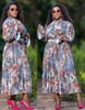 Floral Patterned Blouse with Voluminous Sleeves and Pleated Skirt Set