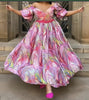 Elegant Full-Length Gown with Puffed Sleeves and Voluminous Skirt