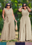 Chic Sleeveless V-Neck Jumpsuits with Waist Tie