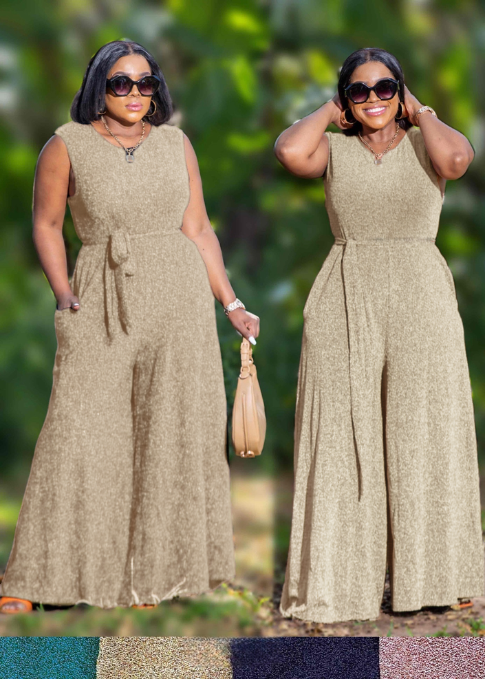 Chic Sleeveless V-Neck Jumpsuits with Waist Tie