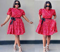 Floral Print Flared Dress with Cinched Waist and Short Sleeves
