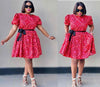 Floral Print Flared Dress with Cinched Waist and Short Sleeves