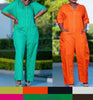 Short-Sleeved V-Neck Jumpsuit with Front Button Detail