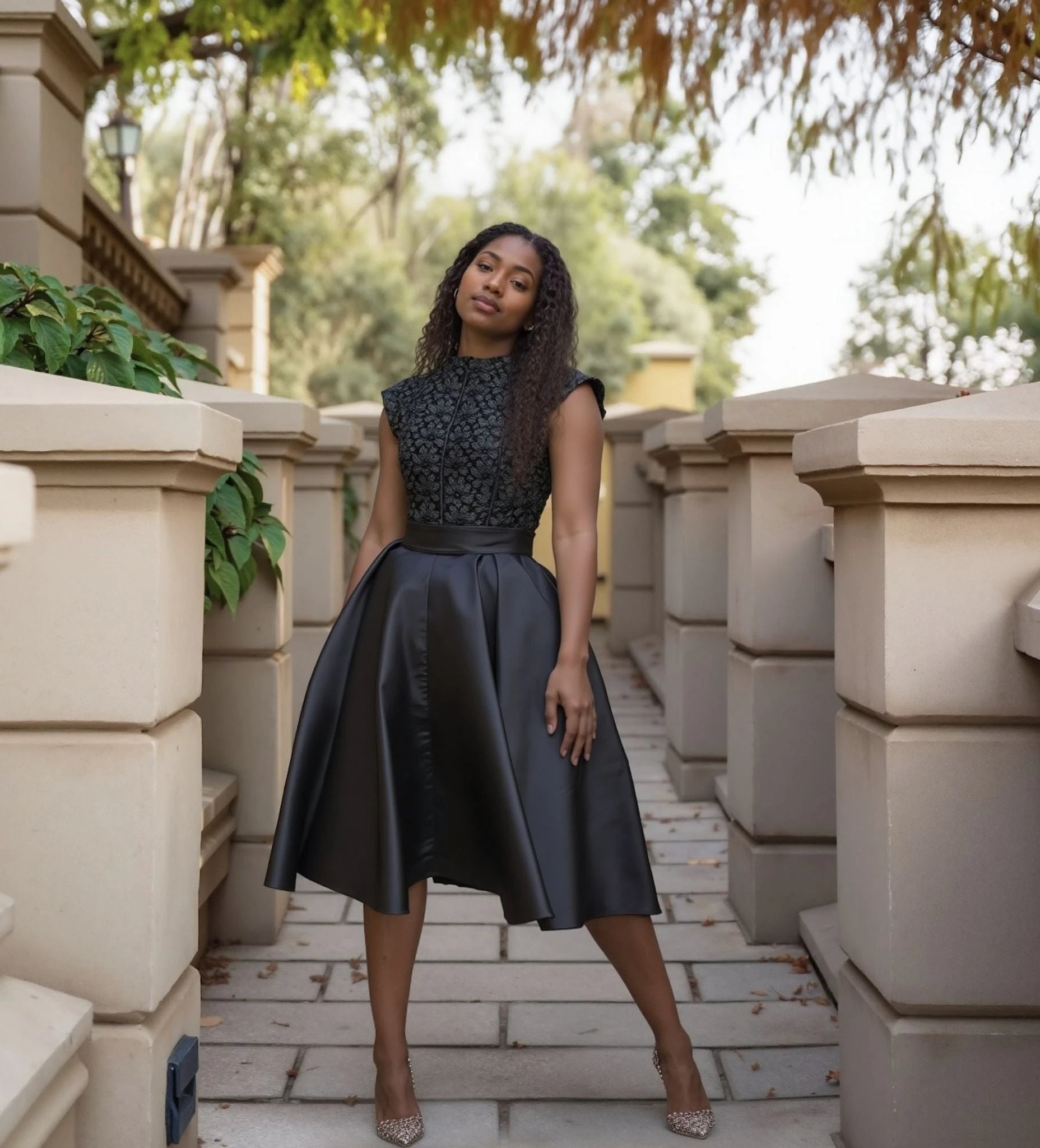 A Line Embroidered Midi Dress - Sleeveless Chic