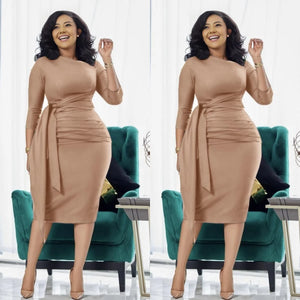 Slim Fit Midi Dress  Waist Tie Pleat