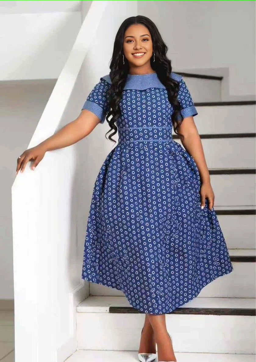 Midi Dress  Geometric Circle Print, Fit Flare