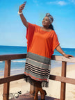 Fringe Midi Dress  Wide Sleeve Stripe Skirt