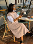 Sleeveless layered knit dress in light khaki loose fit