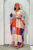 Patchwork Print Maxi Dress  Wide Sleeve