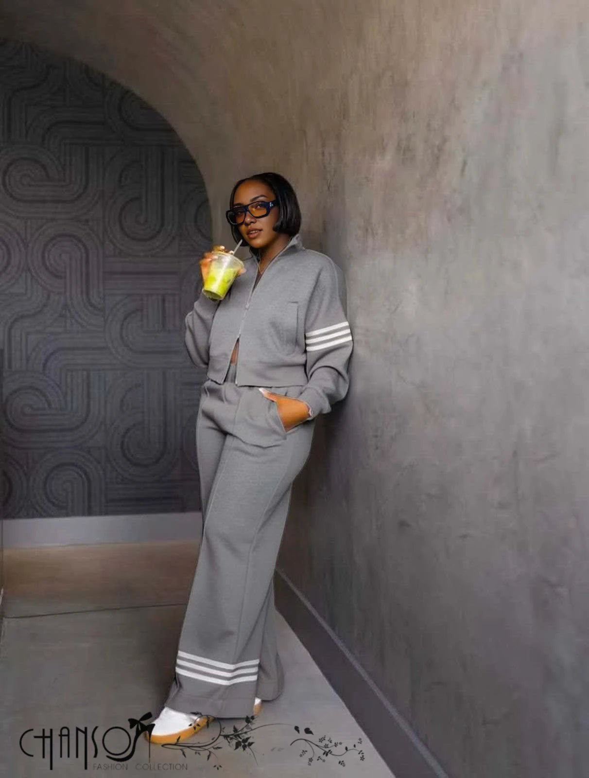 Twin Set Zip Jacket WideLeg Stripe Pant
