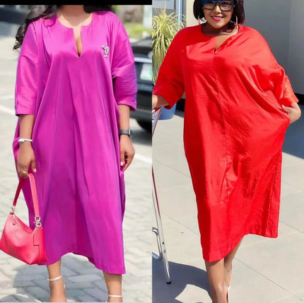 Plus Size Maxi Dress  Loose Fit VNeck