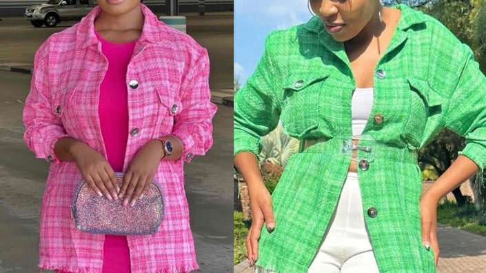 Textured shirt jacket with button front and patch pockets, pink