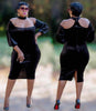 Off-Shoulder Puffed Sleeve Bodycon Knee-Length Dress