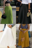 Pleated midi skirt set: lime green, black, white, and goldenrod