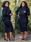 Textured knit midi skirt, black, fitted pencil silhouette