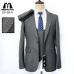 Grey slim fit three-piece suit with peak lapel blazer and matching waistcoat
