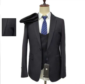 Black Notched Lapel 3-Piece Single-Breasted Suit for Men