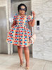Short-Sleeve Flared Skirt Dress with Large Polka Dot Design