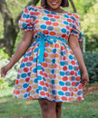 Short-Sleeve Flared Skirt Dress with Large Polka Dot Design