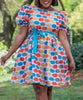 Short-Sleeve Flared Skirt Dress with Large Polka Dot Design