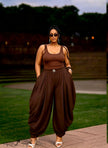 Plus Size Harem Pleated Trousers Metal Waist Button Side Pocket Casual Daily Pants