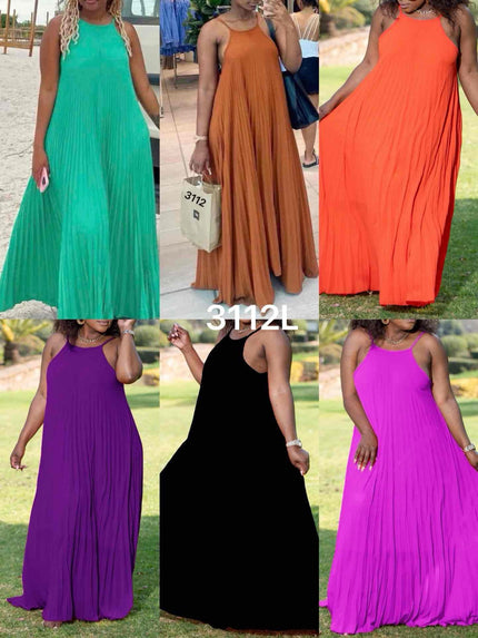 Teal pleated spaghetti-strap maxi dress with a flowing full-length skirt