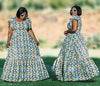 Floor-Length Flared Skirt Dress with Fitted Bodice and Round Neckline