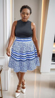 Women's Sleeveless Top and Patterned A-Line Skirt Set with Floral and Striped Design